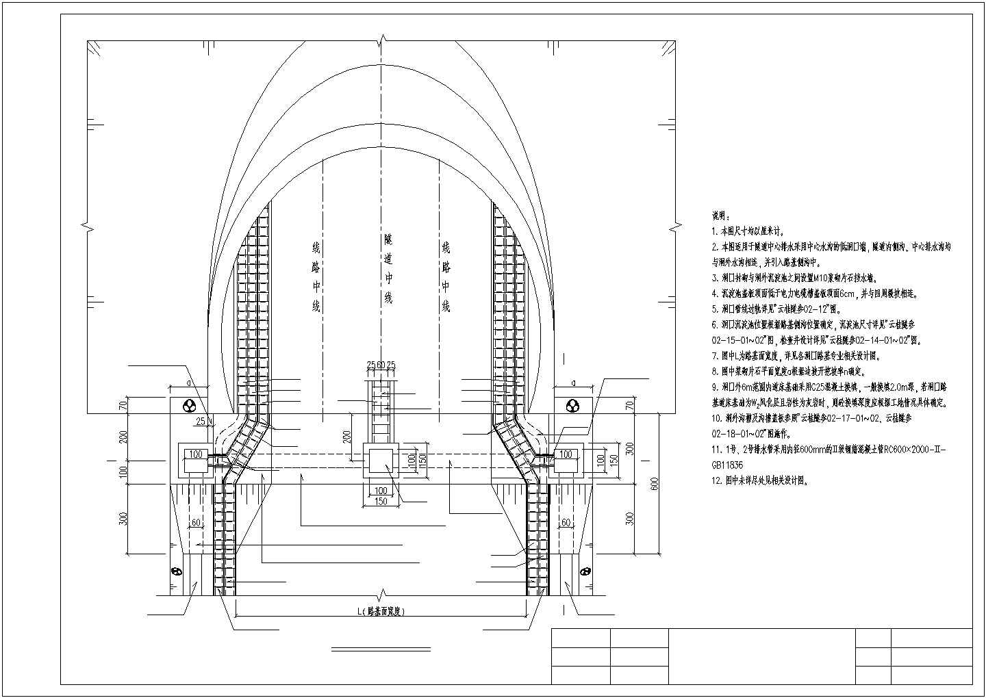 【云南】某铁路双线隧道斜切式洞门设计图