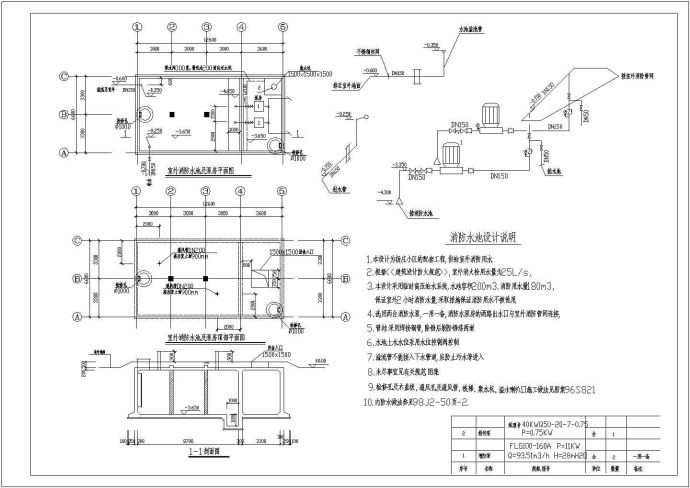 某消防水池给排水设计施工图_图1