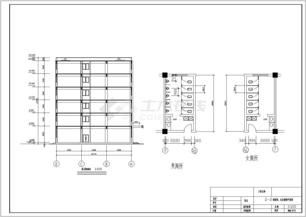 某六层办公楼毕业设计建筑结构设计图（共15张图纸）-图二