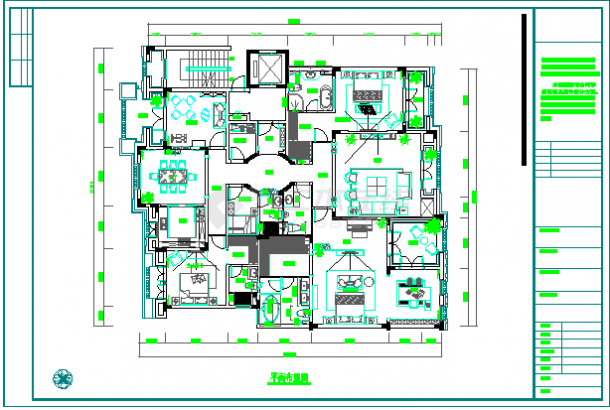 奢华欧式风格三居室室内装修CAD施工图（含效果图）-图一