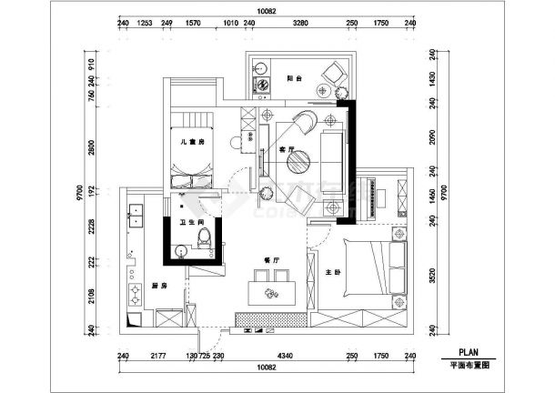 【湖北]】简约大气现代两居室室内装修施工图（含效果）-图二