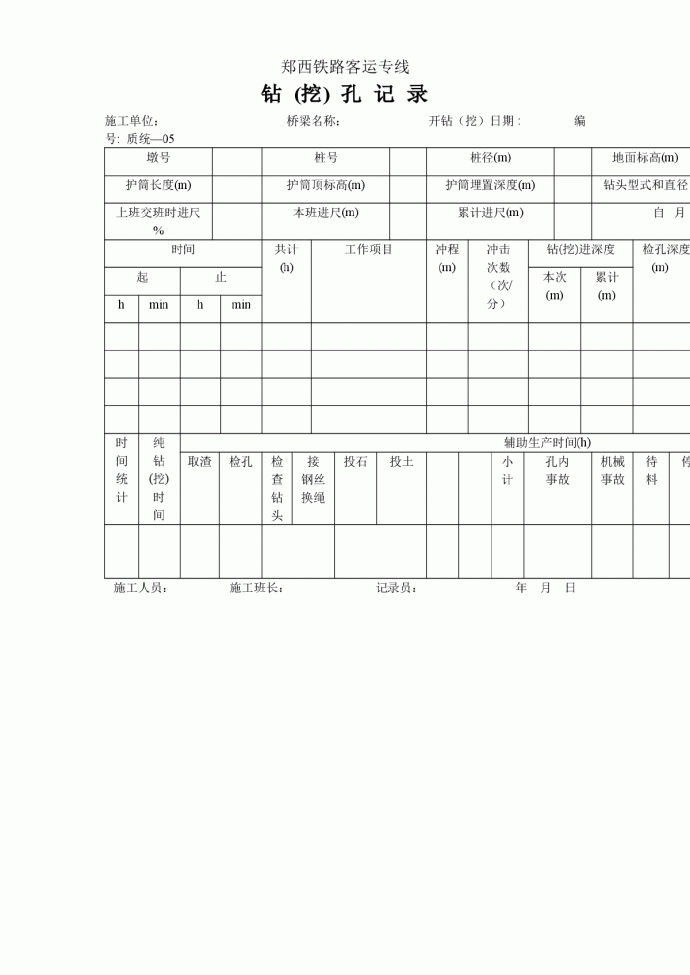 郑西铁路客运专线质统表（施工记录）_图1