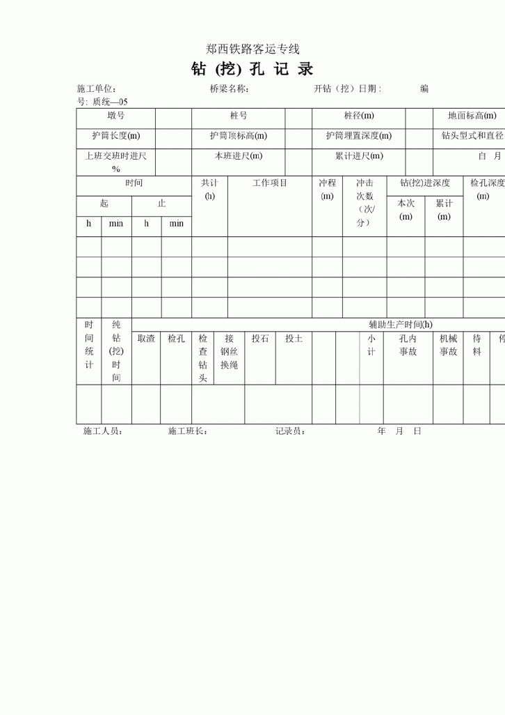 郑西铁路客运专线质统表（施工记录）-图一