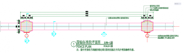 某小区围墙标准段与铁艺大门设计详图-图一