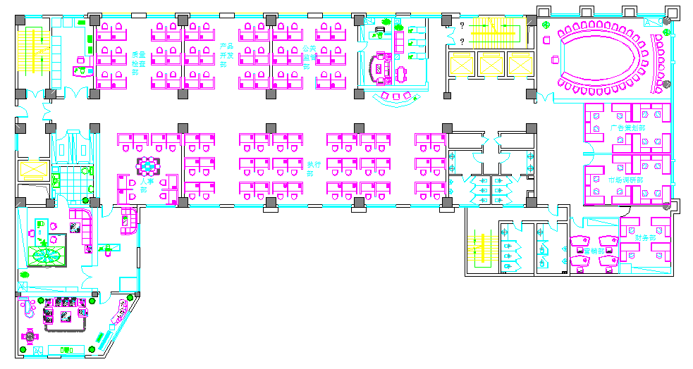 某商务公司办公空间详细CAD设计平面详图