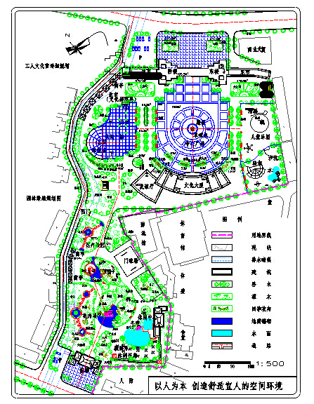 某市区文化宫绿化平面设计总规划图