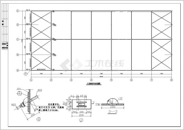 某地三层商业用钢框架设计施工图纸-图二