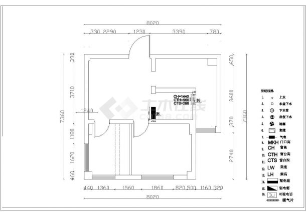 宁浦单身公寓室内装修施工cad图纸-图二