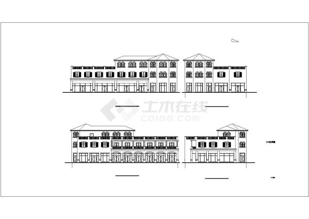 国内某造型美观三层商业住宅建筑施工图-图一