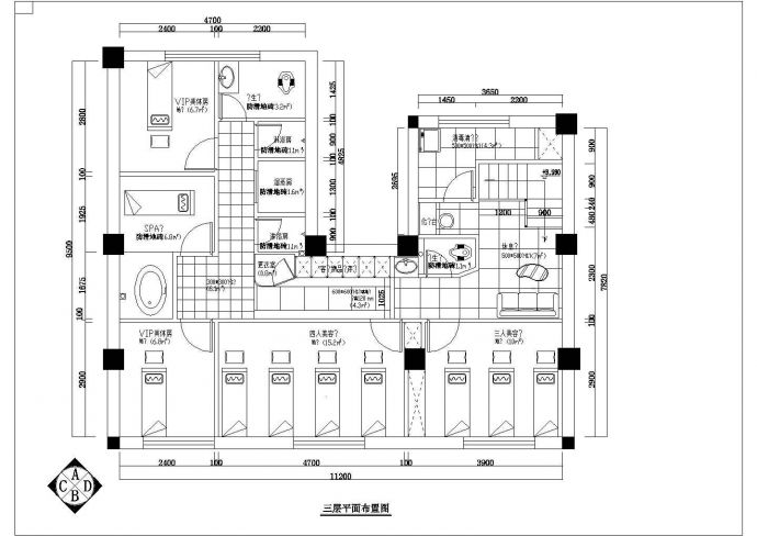 三层大型高档美容院美发店室内装修设计CAD方案图_图1