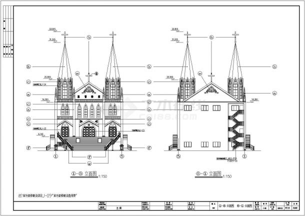 三层哥特风格教堂建筑方案设计图-图二