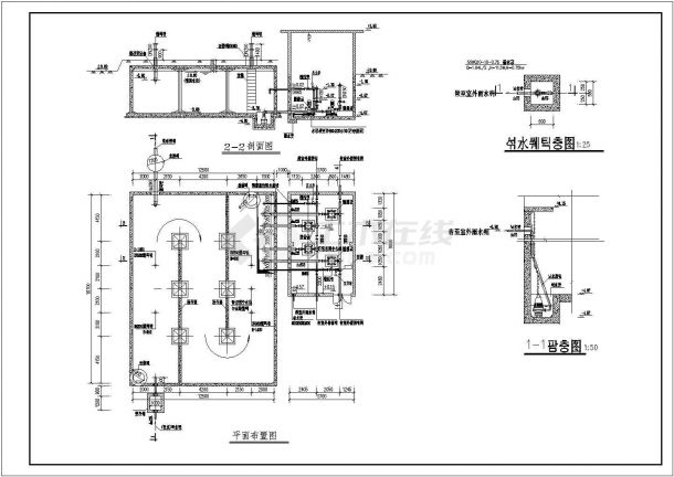 800方水池标准图及泵房平面CAD图纸-图一