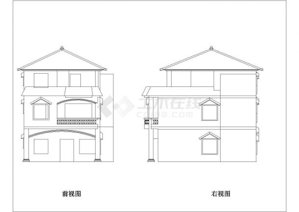 农村小型三层联排自建房cad施工设计图(带效果图)-图二