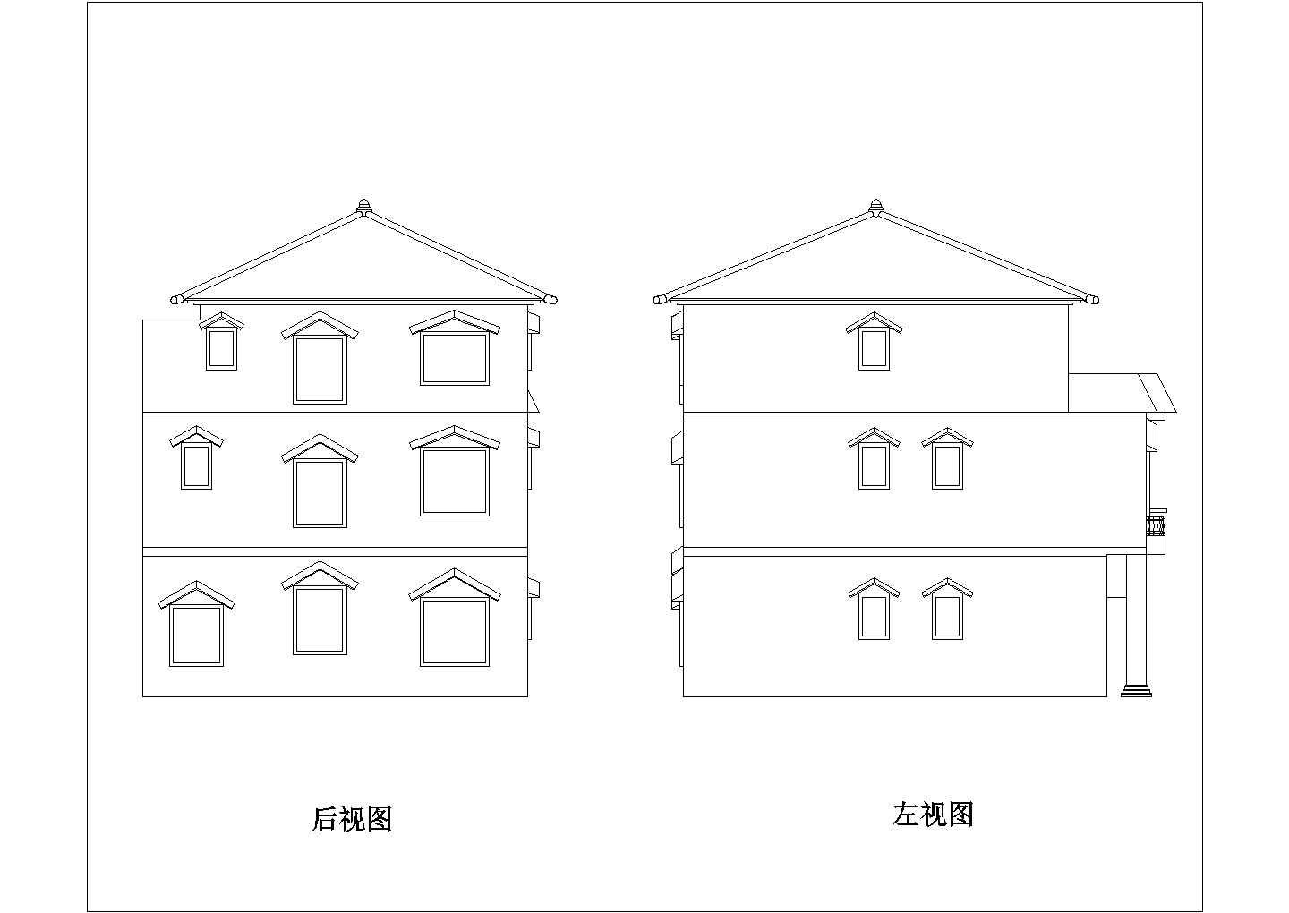 农村小型三层联排自建房cad施工设计图(带效果图)
