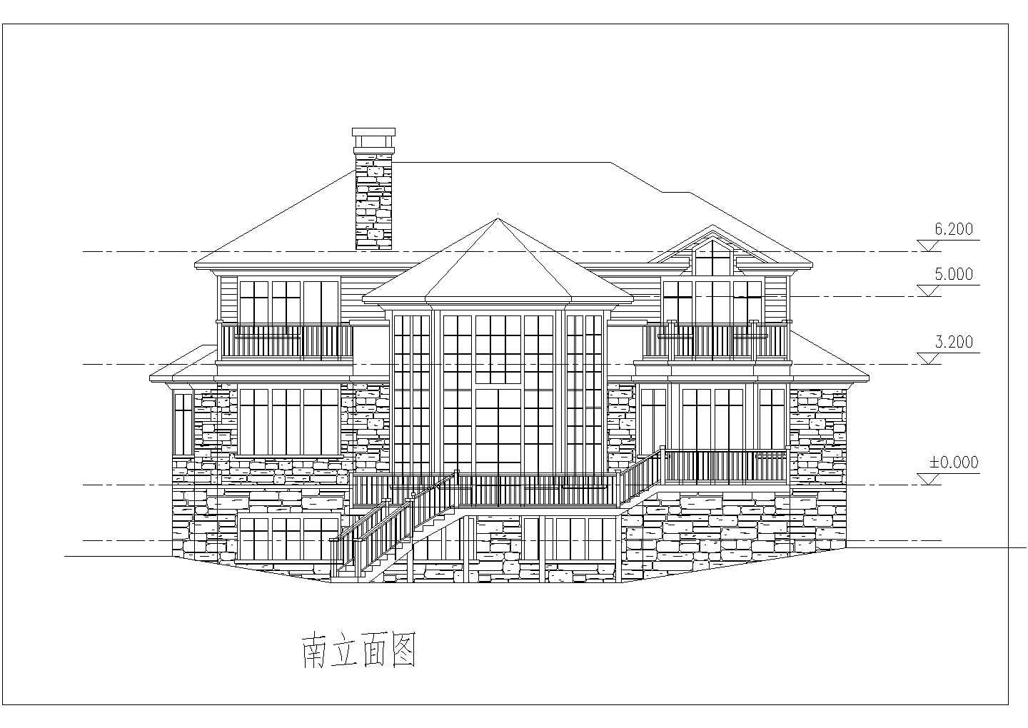 400平米山坡地型独栋别墅cad施工方案图纸（带建筑效果图）