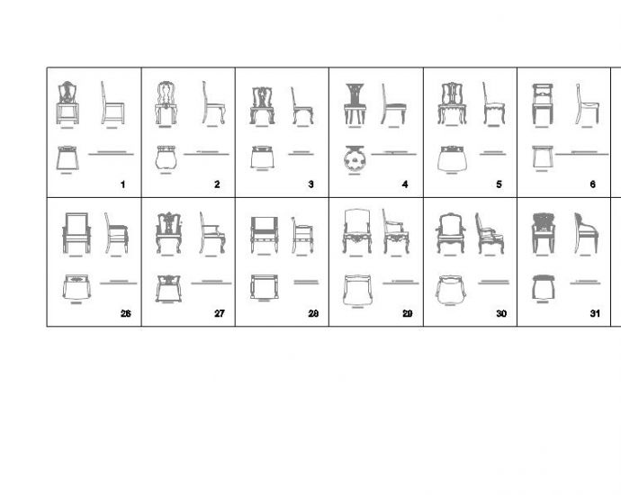 各式复古座椅及木雕花线条CAD图块_图1