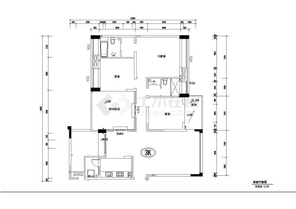 露天院馆小户型2居室室内设计CAD施工图(含材料说明表)-图二