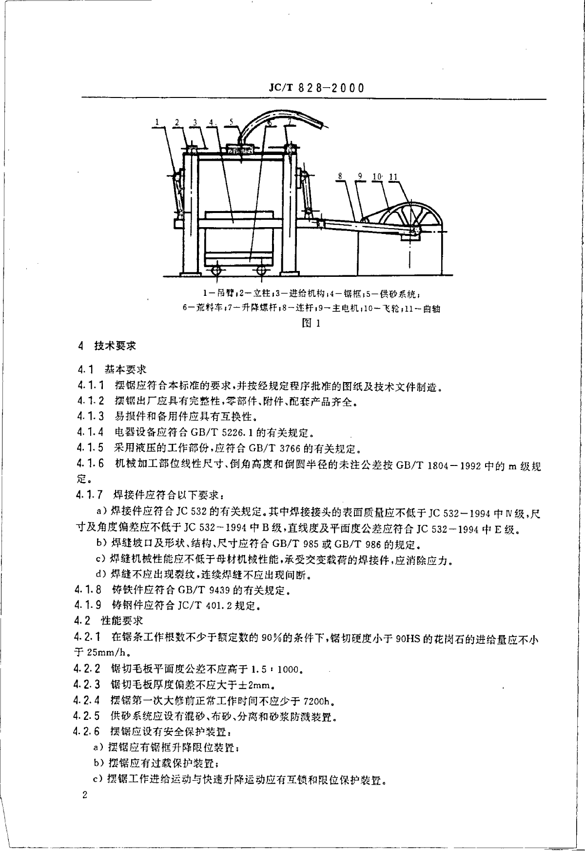 JCT 828-2000 石材工业用摆式砂锯机技术条件-图二