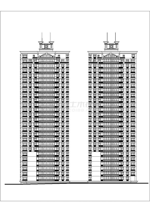 地下1层地上26层双子塔式（1塔1楼梯二电梯五户）跃式住宅楼建筑施工图-图一
