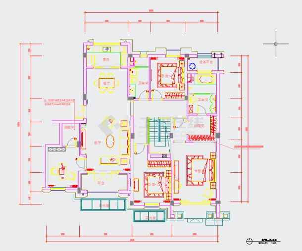 某小区A3-B'户型精装修样板房cad施工图-图一