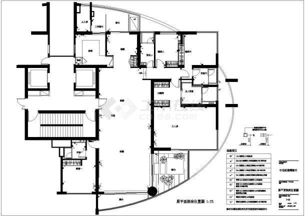 现代简约不规则户型3居室室内设计全套CAD施工图-图一