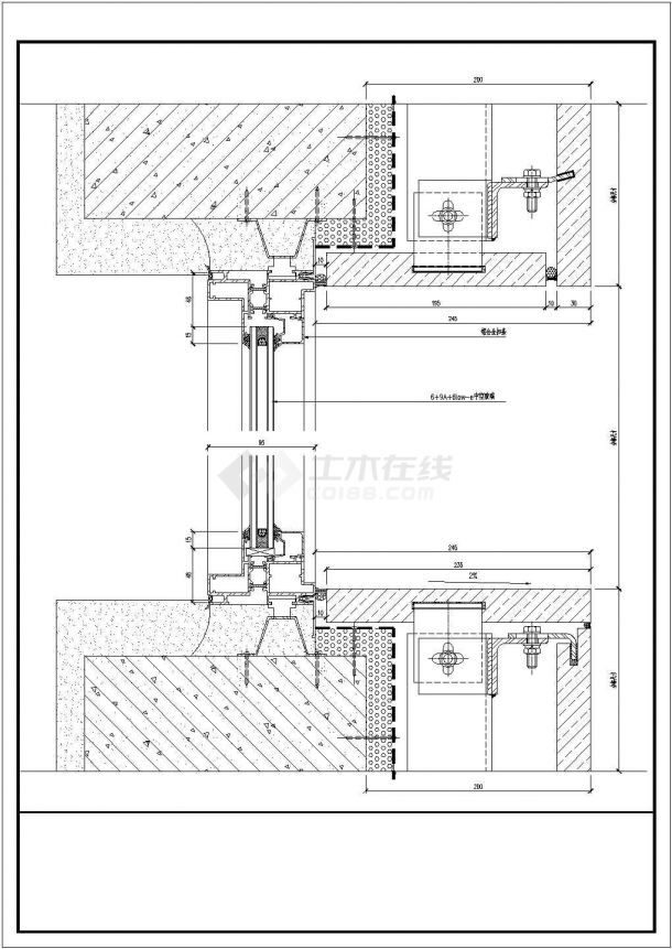 商务办公大厦外墙幕墙装饰施工节点详图-图二