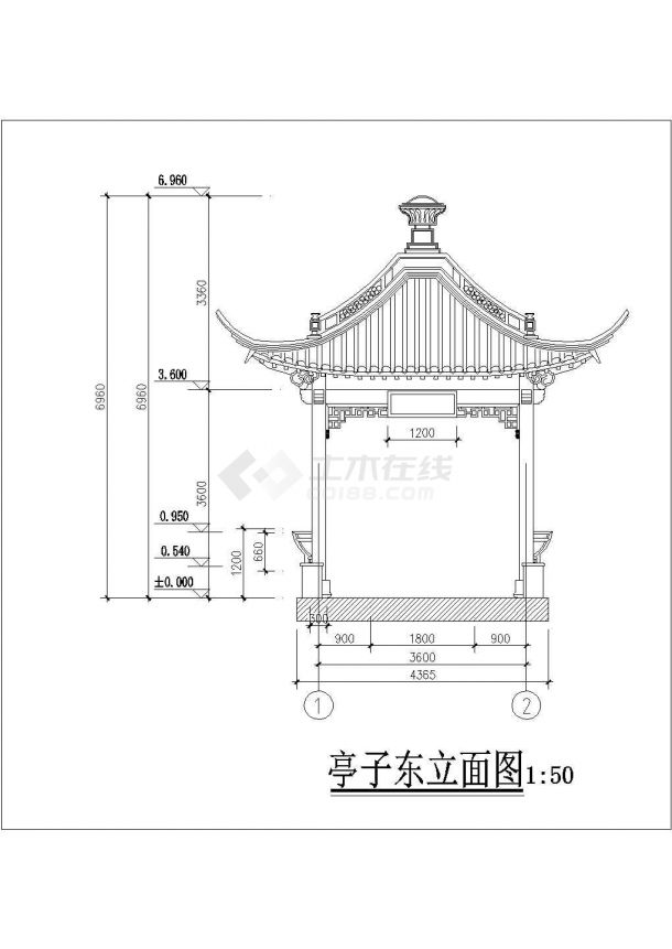 四角亭子三视图图片