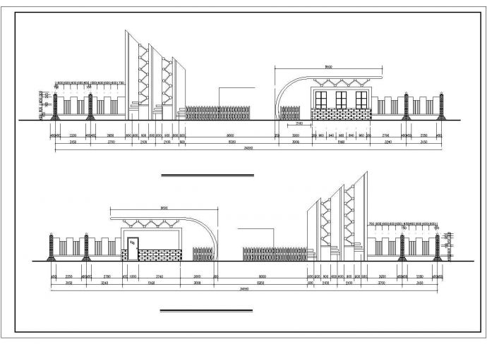 某学校大门建筑方案设计cad图_图1