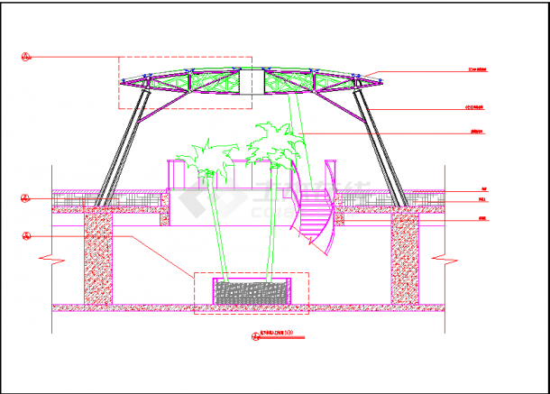 某住宅地下车库入口景观构架设计施工图-图二