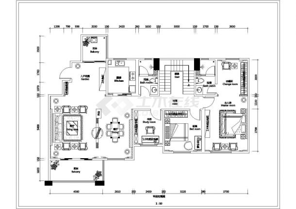 两室两厅住宅室内装修CAD施工图-图二
