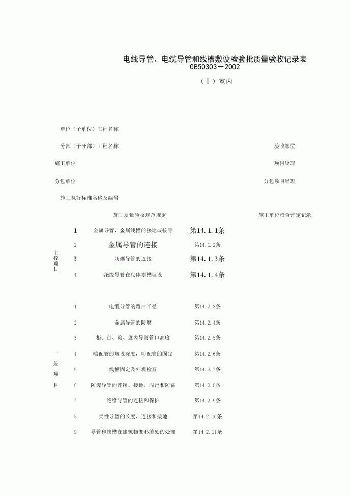 电线导管、电缆导管和线槽敷设检验批质量验收记录表_图1