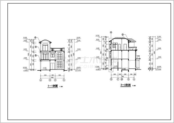 三层仿古框架结构小别墅建筑、结构施工图-图一