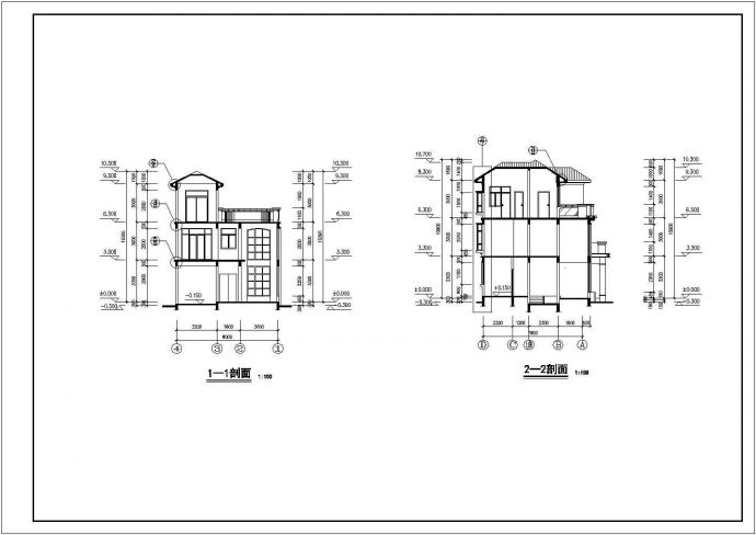 三层仿古框架结构小别墅建筑、结构施工图_图1