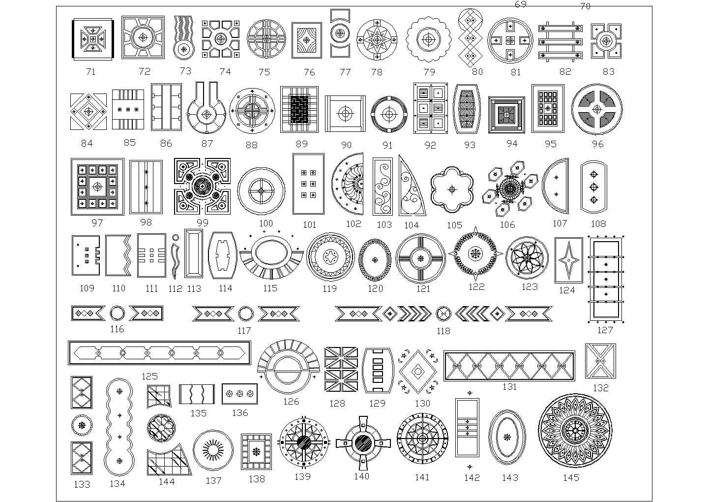 160多个天花板吊顶装修cad图案图块集