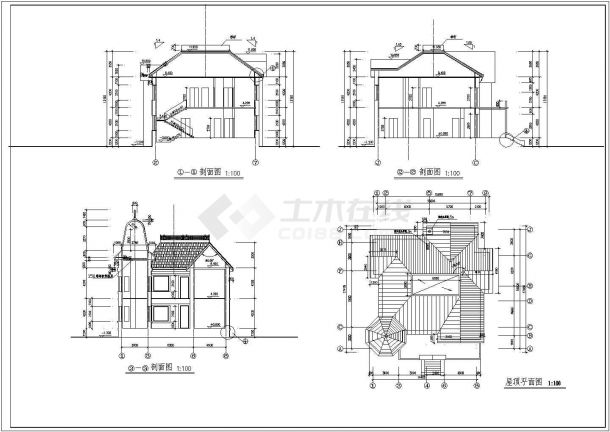 二层俄罗斯式别墅建筑施工图（两栋）-图二