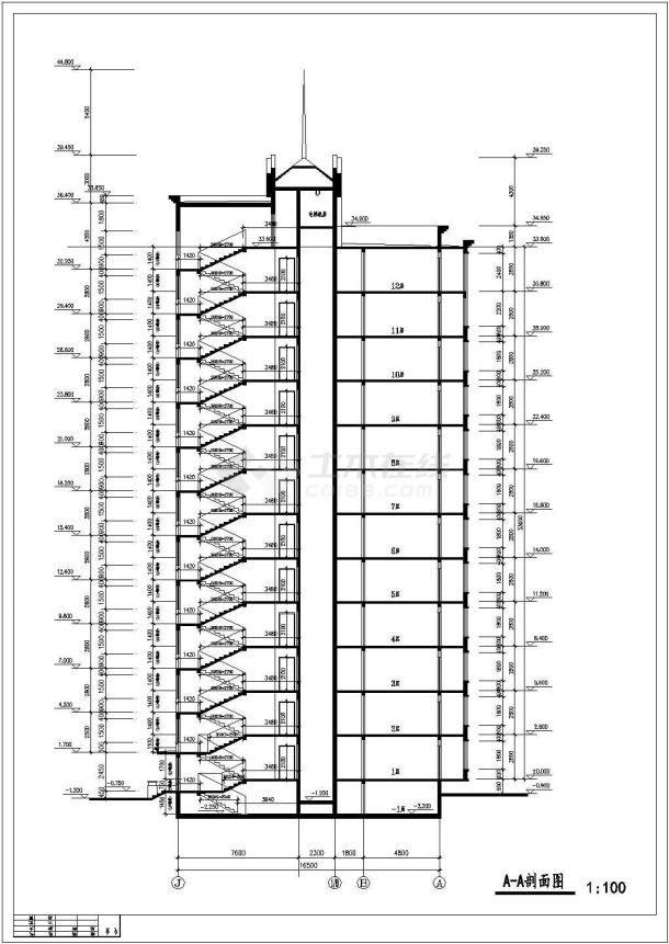 12层塔式豪华公寓一梯二户对称户型建筑施工图-图一