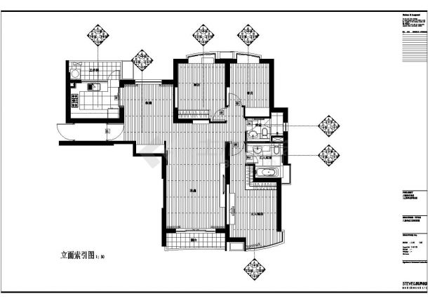 100多平米经典大两室户型装修施工图（带书房）-图二