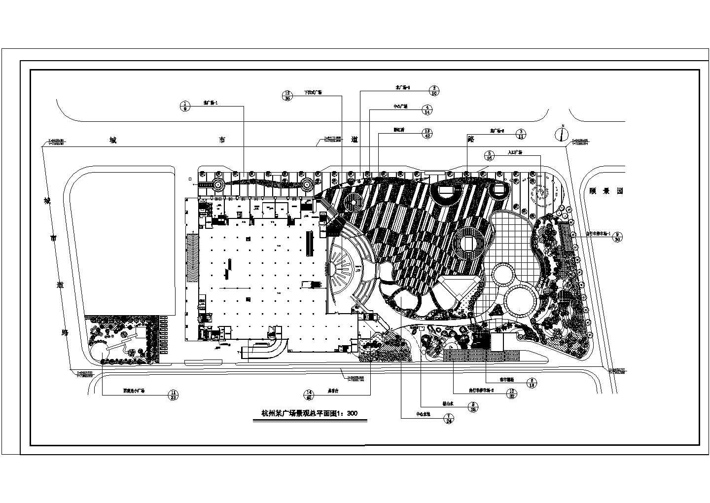 大规模商业广场景观布置CAD总平面图