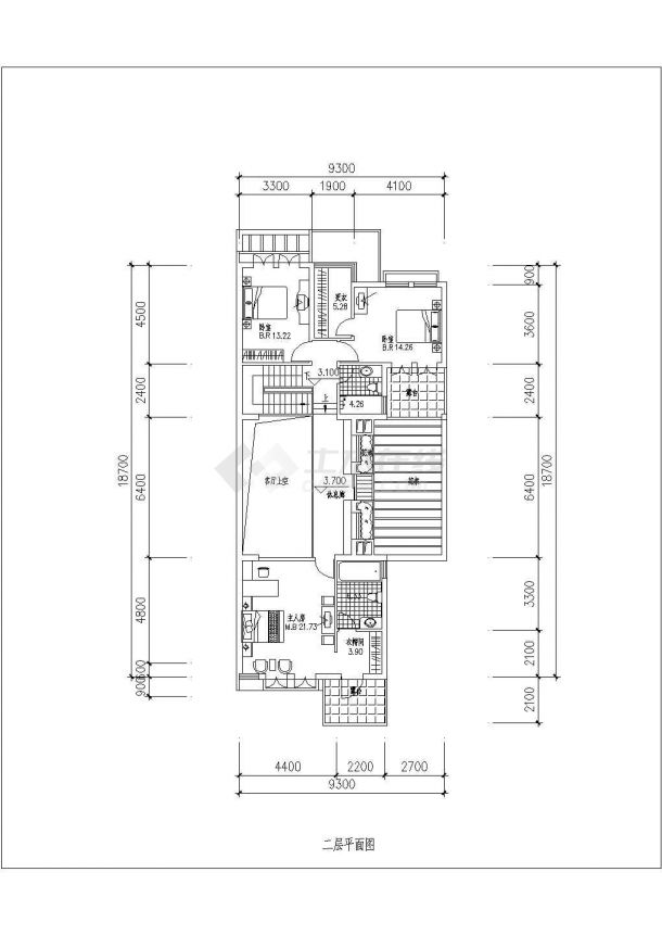 [北京]某二层联排别墅户型平面图（257平方米）-图二
