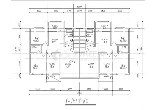 一梯两户户型平立剖面CAD-图二