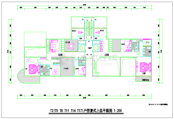 [北京]某高层二梯二住宅楼户型图（200平方米）-图一