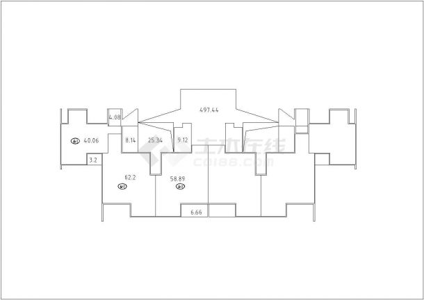 [万科户型]一核六户高层住宅户型平面图（434平方米）-图二