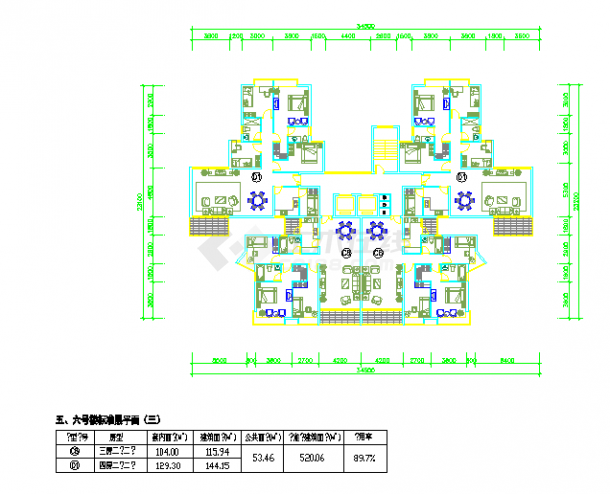 塔式高层一梯四户户型图(116/116/144/144)-图一