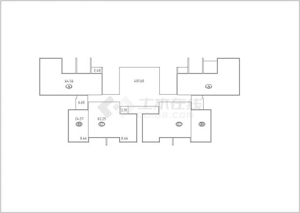 一核六户高层住宅户型平面图（412平方米）-图一