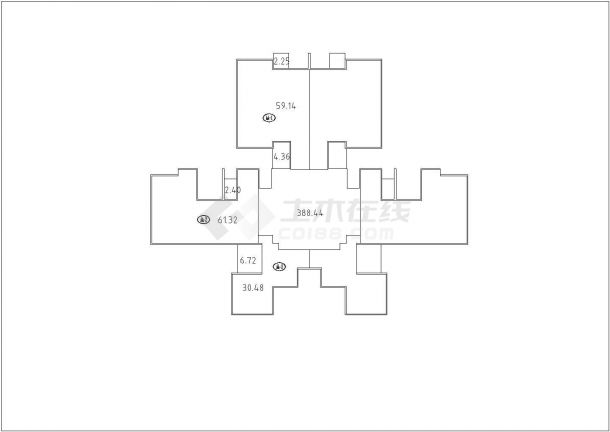 一核六户高层住宅户型平面图（404平方米）-图二