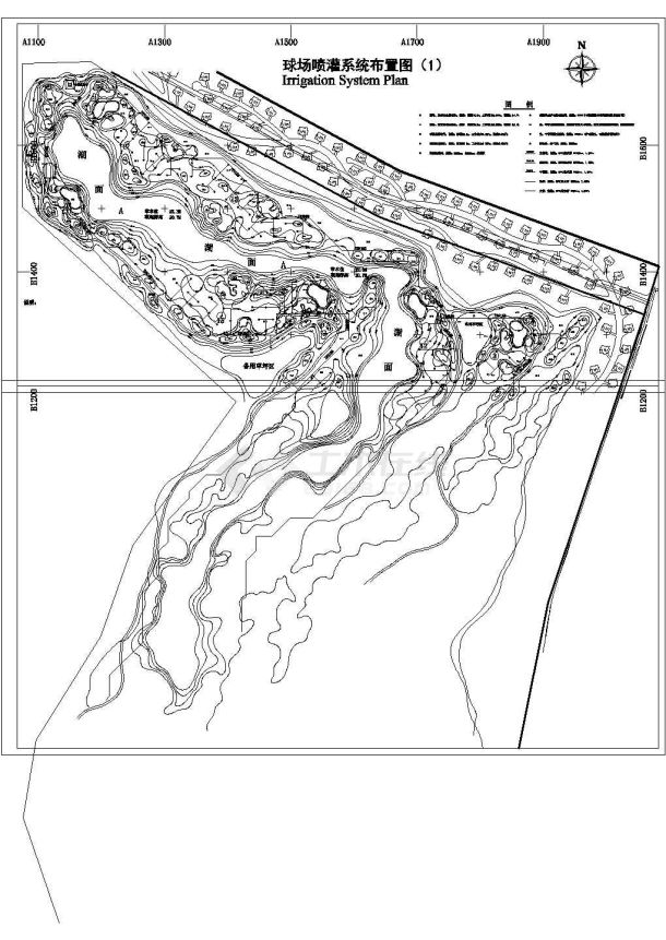 某高尔夫球场地形及喷灌系统图-图一