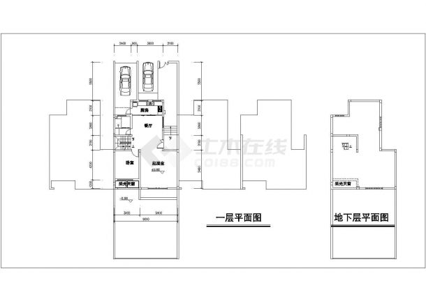 两套三层联排别墅户型设计cad图-图二