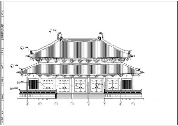 单层框架结构仿唐重檐庑殿大殿建筑设计施工图-图一
