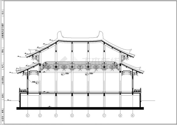 单层框架结构仿唐重檐庑殿大殿建筑设计施工图-图二