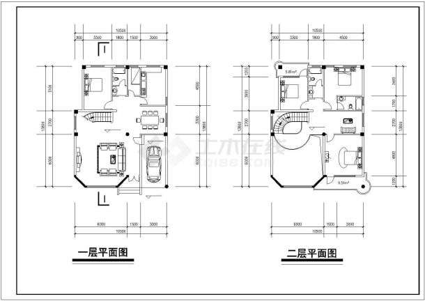 三层欧式风格联排别墅平立剖建筑施工图-图二